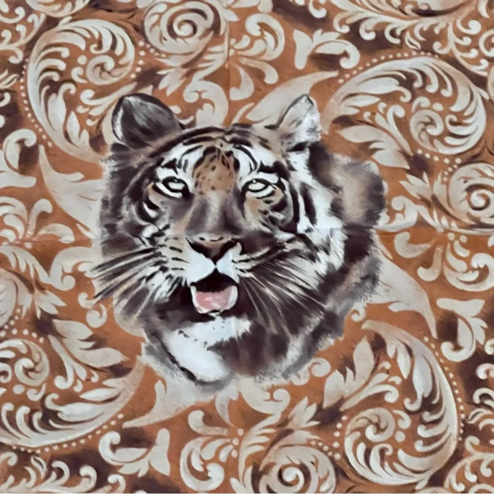 Vintage Krizia‎ silk scarf tiger Red 34.5” x 34.5”